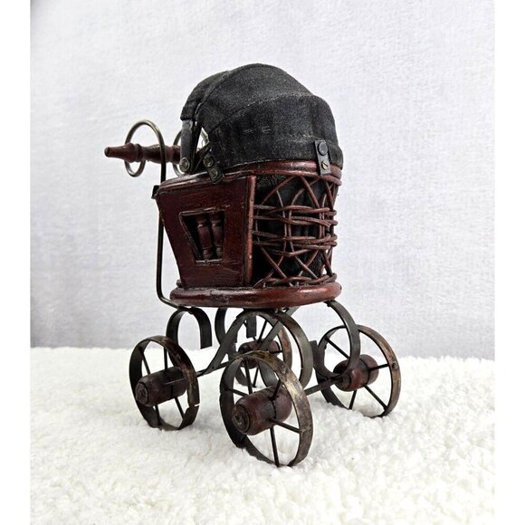 VTG Antique Miniature Baby Stroller Pram 8" High Victorian Gothic Decor Carriage - Picture 3 of 16
